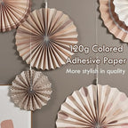 Boho Hanging Paper Fans White Brown Champagne Party Decorations Neutral Rustic Paper Fans Classroom Decoration for Baby Shower Birthday Wedding Bridal Party