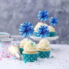 Ephlyn 30Pcs Foil Firework Cupcake Toppers Blue Tinsel Flower Drink Stirrers Cocktail Food Fruit Cake Toppers for Valentine's Day Party Decorations Blue