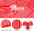 50 PCS Red Satin Chair Sashes Bows Universal Chair Ribbon Ties Back Sash for Wedding Party Reception Events Banquets Hotel Event Chair Cover Decoration (7x108 inch)