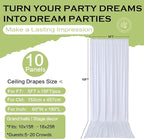 PartyVillage 50ft×15ft White Backdrop Curtain for Wedding Parties, 10 Panels Wrinkle Free 15 FT Long Polyester Photo Backdrop Drapes Back Drop Cloth for Birthday Photography Background