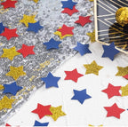 MOWO Gold Blue and Red Star Confetti Table Decoration for 4th July Graduation Retirement Theme Party,1.2 inch in Diameter,200 Counts