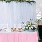 TURSTIN 2 Pieces Pink Plastic Table Skirts 14 x 29 Feet for Rectangle Tables Fitted Tablecloth Disposable Table Cover for Birthday Party, Events, Banquette Baby Shower