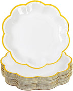White Golden Party Plates Gold Foil Dessert Paper Plate 7inch Scalloped Edge Disposable Cake Plates for Tea Party Birthday Bridal Baby Shower Wedding Party Supplies (24, White)