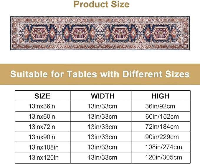 Vintage Boho Table Runner,Flower Geometric Design Rustic Farmhouse Table Runner for Home Farmhouse Kitchen Table Dining Coffee Room Garden Party Wedding Decor 13x60in