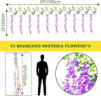 Wisteria Artificial Flowers Garland，10Pcs Total 60ft Silk Fake White Wisteria Flowers Hanging for Home Garden Wedding Arch Party Indoor Outdoor Decor(10,Purple)