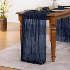 MLMW Navy Blue Table Runner Cheesecloth Boho Gauze Rustic Cheese Cloth Table Runner 160 inch Sheer 13.3ft for Graduation Wedding Party Baby Bridal Shower Birthday