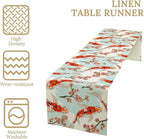 Japanese Kio Fish Table Runner Cherry Flower Art Printed Burlap Runner Home Kitchen Dining Table Living Room Decor Fabric 1 Panel W13xL120in