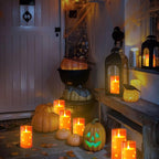 NURADA 3"x6"Flickering Flameless Candles: Built-in Star String Lights 3D Wick Battery Operated LED Pillar Candles with Remote and Timer for Halloween Thanksgiving Dinner Tables Home Fall Decor Orange