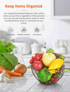 Round Wire Basket Black Fruit Basket Bowl Fruit Holder for Kitchen with Handle Black Home Storage for Vegetables, Snacks, Household Items Decor
