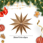5 Pcs 12-Pointed Brown Paper Star Lanterns 12 Inch Hanging Lamp Rustic Paper Decorations Shade Scandi Home Party Decorations for Wedding Birthday Christmas