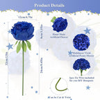 U'Artlines Artificial Peony Silk Flower with Stems 10pcs Real Look Vintage Peonies for Home Wedding Decoration (Navy Blue)