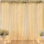 10ft x 10ft Beige Chiffon Backdrop Curtain with Lights String for Parites Wedding Wrinkle Free Curtain Photo Backdrops Drapes for Baby Shower Birthday Party Home Decorations