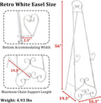 Extra Large Free Standing Adjustable Display Stand Easel with Chain Support, Retro White Decorative Metal Foldable Floor Standing Easel for Display Mirror Wedding Welcome Signs, 16.3" x 19.3" x 56"