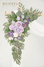 Artificial Wedding Arch Flowers Kit(Pack of 3),2Pcs Artificial Flower Arch Decor,1Pcs Sheer Drape for Wedding Ceremony Arbor for WeddingCeremony (Provence Purple)