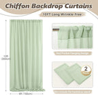 10ft x 10ft Sage Green Backdrop Curtains, Wrinkle-Free Sheer Chiffon Fabric Backdrop Drapes for Wedding Arch Party Ceremony Stage Photo Decoration
