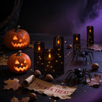 Raycare Flameless Candle with Remote Timer – 9 Flickering Acrylic Battery Operated LED Pillar Candles with Embedded Star String for Halloween, Home Decor, and as a Gift (Black)