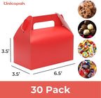UnicoPak 30 Pack Red Gable Treat Boxes Party Favor Goodie Bag Boxes for Candy Treats Snacks Cookie Toys for Birthday Party Halloween Christmas, 6.5x3.5x4 Inches