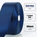 NESCCI 100 Yards Ribbon,1-1/2 Inch Dark Blue Satin Ribbon,Single Face Satin Ribbons, Perfect for Gift Wrapping,Wedding Decoration,Handmade Bows, Wrapping Bouquet, Halloween, Christmas