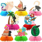 8Pcs Tropical Hawaiian Birthday Party Supplies, Tropical Luau Summer Honeycomb Centerpieces Cartoon Movie Theme 3D Table Decorations