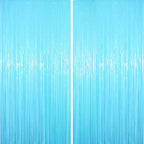 2 Pack Pastel Blue Tinsel Foil Fringe Curtains, Blue Party Decorations, Metallic Tinsel Party Streamers Backdrop for Birthday Baby Shower Gender Reveal Wedding Party Decorations