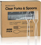 200 Count Plastic Silverware, Heavy Weight Plastic Forks Spoons Disposable Utensils Cutlery Set for Wedding Party Supplies Everyday Use