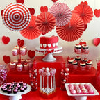 Party Hanging Paper Fans Set, Red Round Pattern Paper Garlands Decoration for Birthday Wedding Graduation Events Accessories, Set of 6