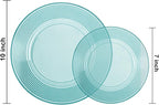 FLOWERCAT 100PCS Clear Blue Plastic Plates - Heavy Duty Plastic Plates Disposable -Straw hat plate for Summer party &Wedding - Serve for 50Guests party(10inch & 7inch)(Mediterranean Blue)