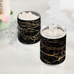 Qtip Holder Dispenser 2 Pack Gold Black Marbling Bathroom Decorative Storage Canister Holder Counter Vanity Organizer for Cotton Ball Swabs Pads Floss