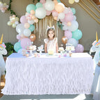 Partisky White Tulle Curly Willow Table Skirt for Rectangle Table 17ft, Ruffle Tutu Table Cloth for Wedding,Bridal Shower, Baby Shower,Birthday Party