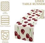 Red Cherry Table Runner Watercolor Spring Summer Wild Berry Tropical Fruit Theme Dinner Runner for Girl Baby Shower Party Holiday Home Kitchen Dining Table Decor 13x108