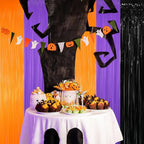 GOER 3.2 ft x 8.2 ft Metallic Tinsel Foil Fringe Party Backdrop for Halloween Birthday Graduation New Year's Party Decorations(3 Packs,Black&Orange&Purple)