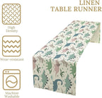 Cartoon Dinosaur Table Runner,Kids Boys Cute Colorful Animal Dino Abstract Print Tablecloth Burlap for Hotel Indoors Outdoor Dining Room Kitchen Holiday Party, 13x108in