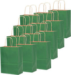 qiqee 50-Packs Kraft Deep Green Paper Gift Bags with Handles Bulk 13"x10.3"x4.6" Large Size Party Favor Bags Multiple Uses