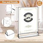 Floroom 12 Pack 8.5x11 Inch Clear Acrylic Sign Holders, Double-Sided Black Display Stand Picture Frames for Table Numbers, Menus, Flyers, Weddings, and Offices