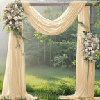 Champagne 2 Panels Wedding Arch Draping Fabric 29" x 20Ft Sheer Drapes Outdoor Curtain for Wedding Party Baby Bridal Shower Arch Ceiling Backdrop Decor