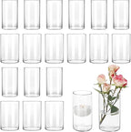 CEWOR 20pcs Flower Vases for Centerpieces, 6 Inch Glass Cylinder Vase Clear Vases Candle Holder for Floating Candles Home Table Decor Wedding Party, 2 Diameters