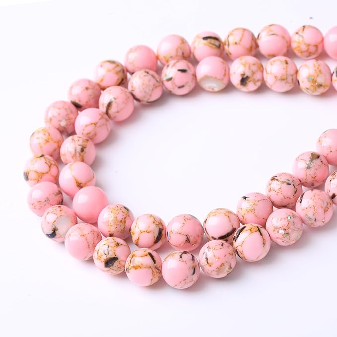 Pink Shell Turquoise Stone Beads Gemstone Round Crystal Energy Jade Beads Stone Beads for Jewelry Making DIY Bracelet Necklace Jewelry Making 1 Strand 15.5inch 31PCS 12MM