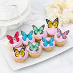 Ephlyn 48Pcs Edible Butterfly Cupcake Toppers 3D Mixed Color Cake Picks 3D Butterfly Cake Decorations for Baby Shower Boys Girls Birthday Party Decoration Supplies Colorful