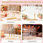 Arch Wedding Table Numbers 1-10 with Stands, 5” x 7” Elegant Acrylic Display Signs with Golden Text, Perfect Table Numbers for Wedding Reception, Centerpiece, Decoration, Party, Anniversary and Event