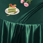 KKJIAF 1 Pack 108 Inch Round Table Cloth, Hunter Green Overlay Round Satin Table Cover, Silky Satin Dining Tablecloths for Wedding Buffet Parties Banquet Decoration
