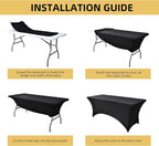 2-Pack 6ft Black Spandex Table Covers for Rectangle Standard Folding Tables - Wrinkle Resistant Stretch Tablecloths - Ultimate Fitted Table Protector for Parties, Trade Shows, Banquet