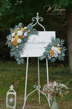 Wedding Sign Faux Flower Swag (Pack of 2) for Ceremony Party Reception Entrance Floral Decor Wall Easel Stand for Wedding Poster Welcome Sign (Bright Yellow)