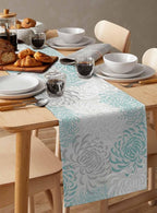 Auqa Chrysanthemum Cotton Linen Table Runner for Dining Kitchen, Wedding Outdoor Party Tablerunners Decoration, Farmhouse Floral Botanical Leaves Dresser Scarf Coffee Tablecloth Runners 13x120 Inches