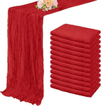 12 Pack Red 10FT Cheesecloth Table Runner Rustic Gauze Fabric Cheese Cloth Table Runner for Wedding Bridal Baby Shower Table Decor Boho Sheer Birthday Party Table Decorations 20 x 120 Inch Long