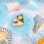 KIRE 150 Piece Blue Plastic Plates Disposable - Blue Dinnerware Set Includes 25 Dinner Plates, 25 Salad Plates, 25 Utensils Set 25 Clear Cups for Birthday/Picnic/Baby Shower