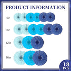 18 Pcs Blue Set Hanging Paper Fan, Hanging Honeycomb Round Paper Fans for Weddings, Birthdays, Baby Showers, Classroom, Events Ceiling Party Supplies Decorations