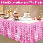 6 Pack 29 x108 Inch Pink Wave Foil Fringe Table Skirts Metallic Banner for Tinsel Streamer Garland Backdrop for Parade Floats, Mother's Day, Easter, Wedding, Birthday Party Decoration