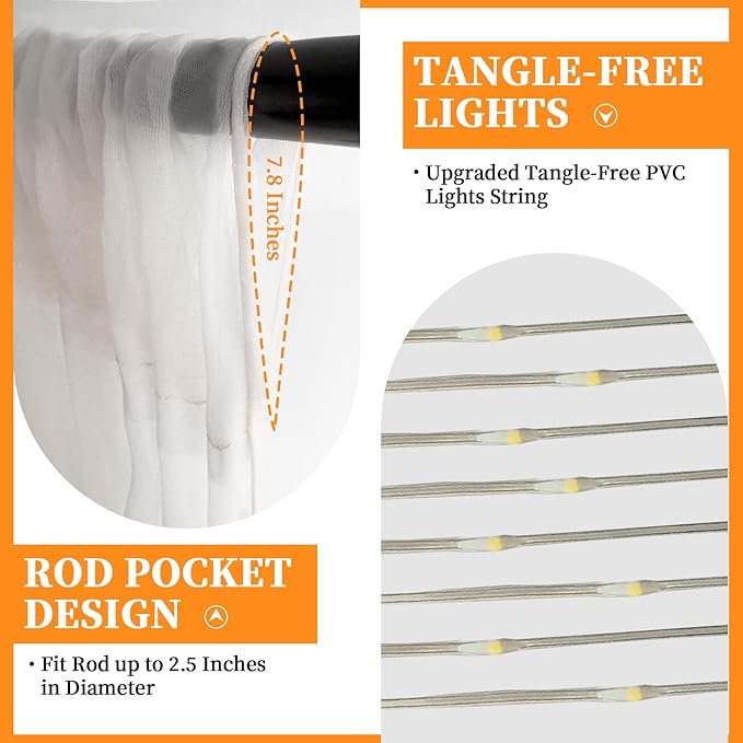 10x10ft White Tulle Backdrop Curtain with String Lights, Wrinkle-Free Sheer Wedding Backdrop for Birthday Parties, Baby Showers, Bridal Showers, Photo Shoots and Home Decorations, White