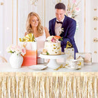 3 Pack 29 x108 Inch Champagne Gold Foil Fringe Table Skirts Metallic Banner for Tinsel Streamer Garland Backdrop for Parade Floats Mother's Day, Graduate, Birthday, Wedding Party Decoration