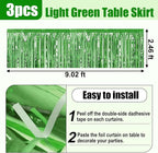 3 Pack 29x108 Inch Light Green Foil Fringe Table Skirts Metallic Banner for Tinsel Streamer Garland Backdrop for Parade Floats Wedding Thanksgiving Birthday Christmas Halloween Party Decoration